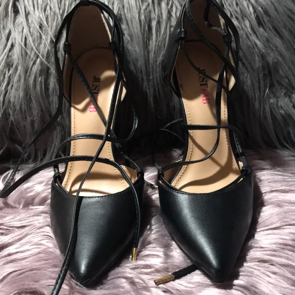Black lace up stilettos